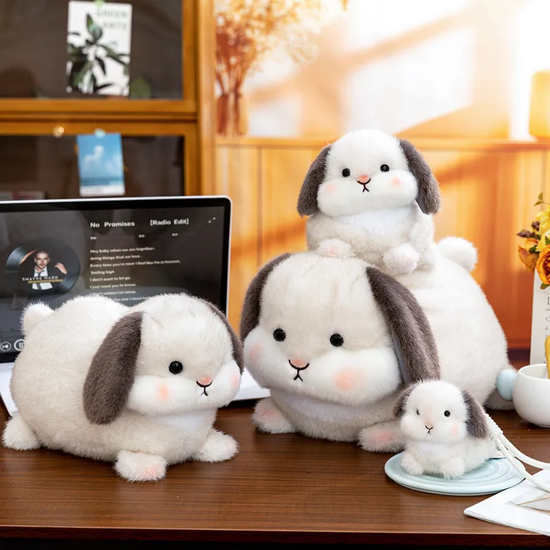Chubby Pancake Bunny Plush Set – Large & Small Stuffed Animal, Soft Mini Animal Charm & Healing Desk Buddy Gift